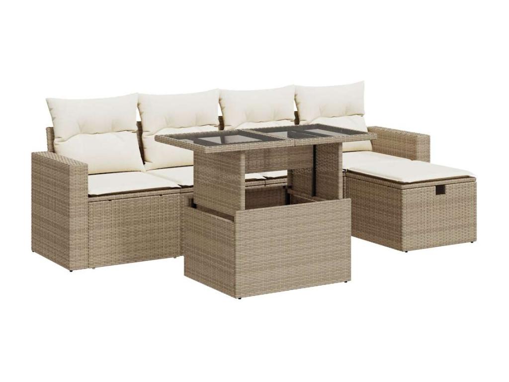 Garden furniture set with cushions, 6 pieces, beige woven resin CTVM85102