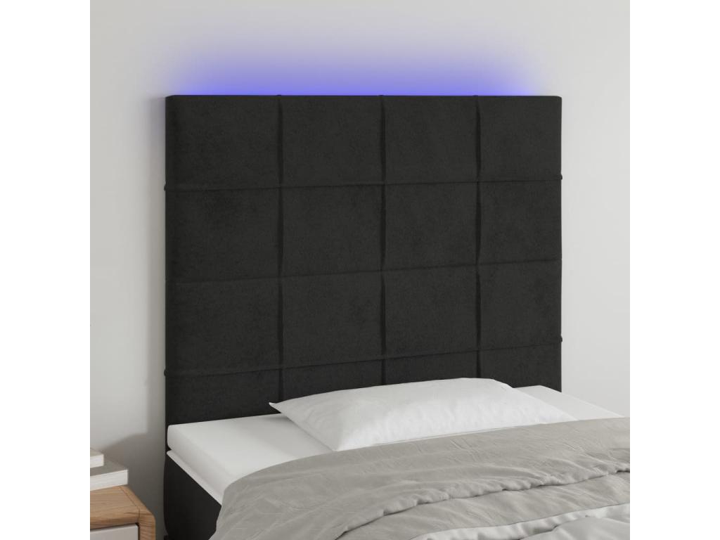 Black LED Headboard 90x5x118/128 cm Velvet KMON96409