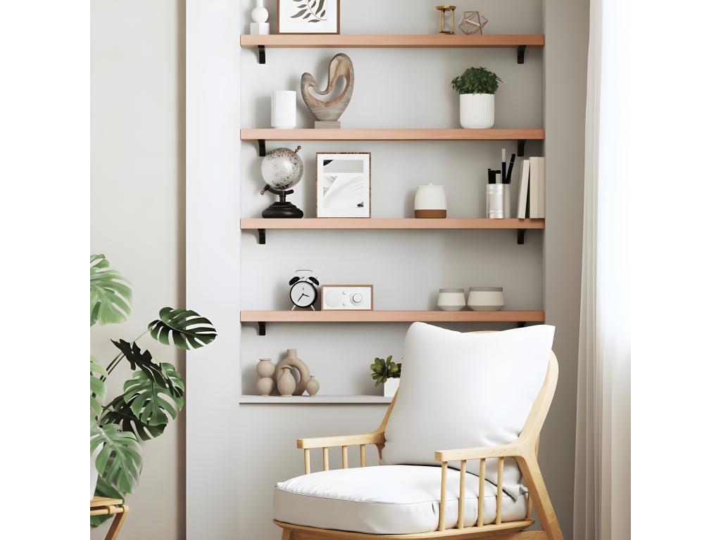 Light brown wall shelf 80x10x4 solid treated oak wood ANRE95553