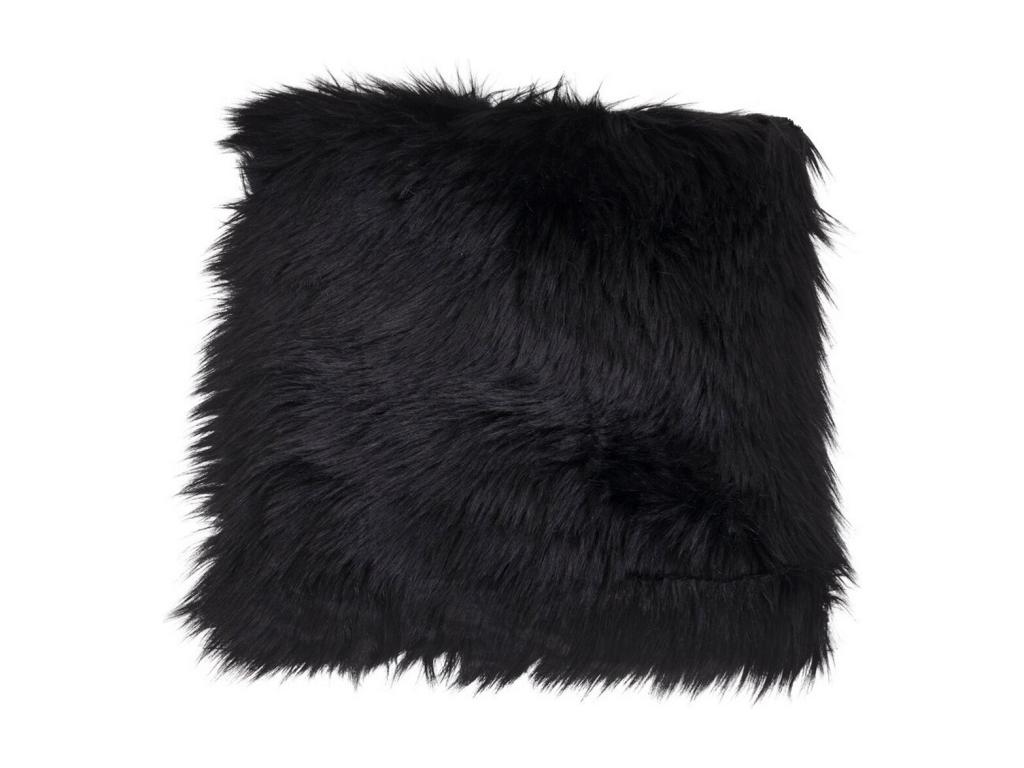 Lambskin Pouf, Black, 40x40x6.5 cm, Boisona YION99152
