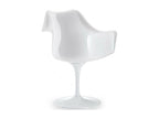 Glossy white armchair with white tulip petal fabric cushion JTZD12559
