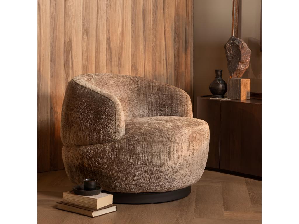Elariva - Swivel armchair in sand chenille fabric WVAX11564