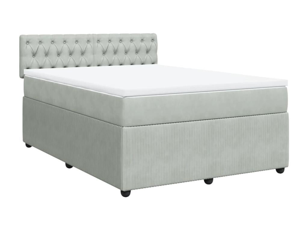 Bed base and mattress, light grey, 140x200cm, velvet, QDDC30409