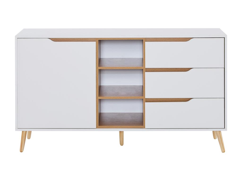 Sideboard with 1 door and 3 drawers - 140x40x80.5 cm - MDF wood - Anti-tip design - Natural white WCBM64882