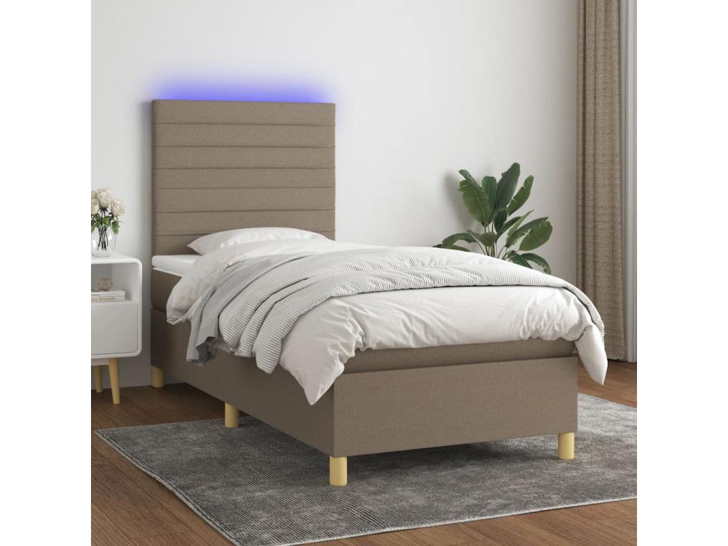 Boisona bed base, mattress, and LED lighting, 90x190 cm, fabric XQNT48876