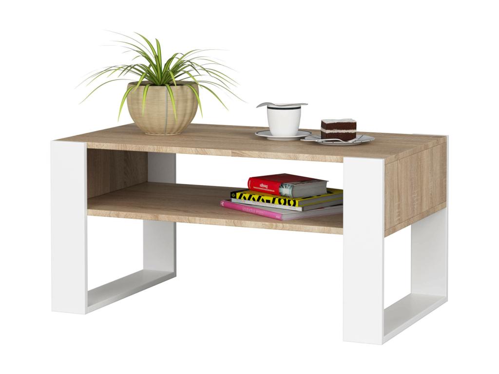 Coffee table, low table, oak, 92 cm, white finish, 92x53x45 cm, ZTUR75061