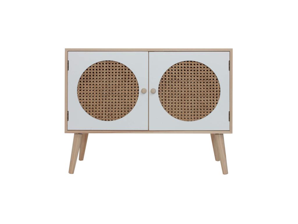 Low TV Stand/Multipurpose Sideboard with 2 Doors in White and Brown Wood LBHL60474