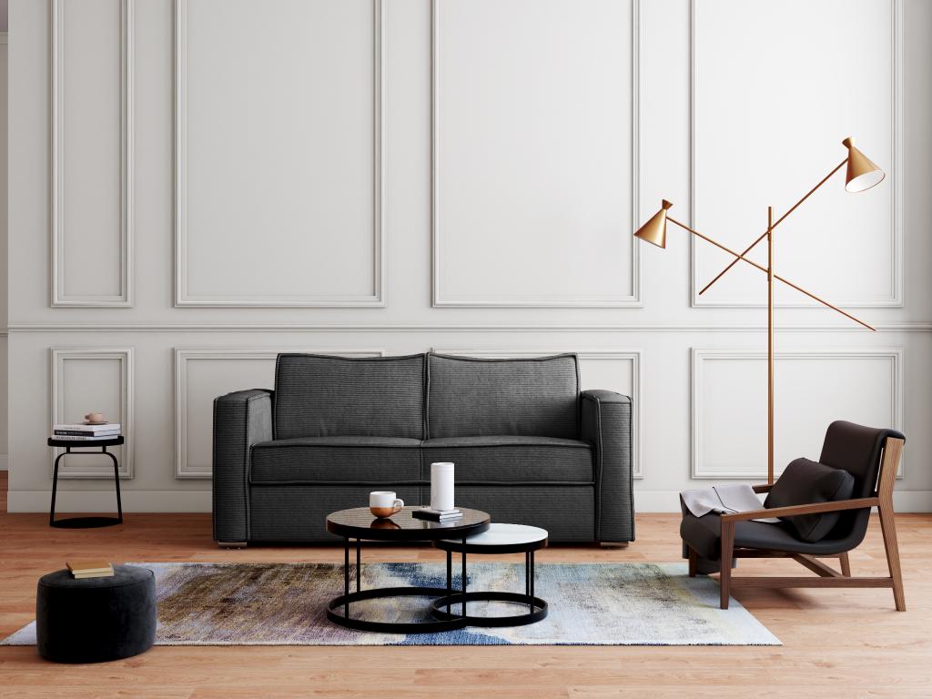 3-seater express convertible sofa in anthracite grey corduroy - 140 cm sleeping area - 18 cm mattress Elariva YDRP94357