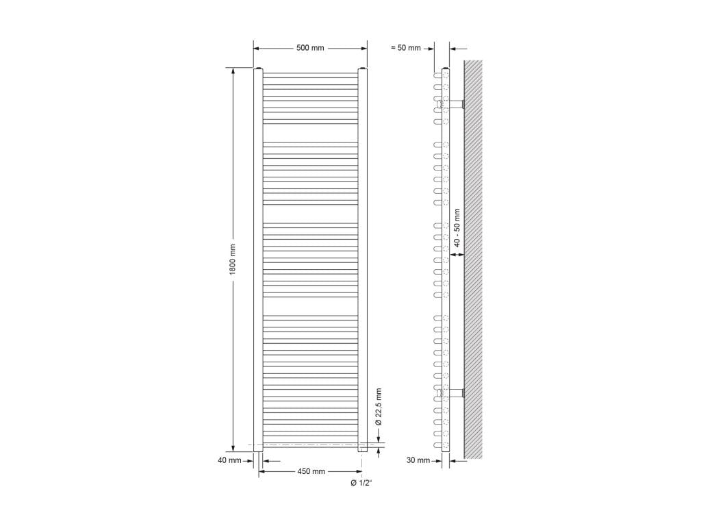 Bathroom radiator with side connection for towel warmer 50x180 ZLJX90194