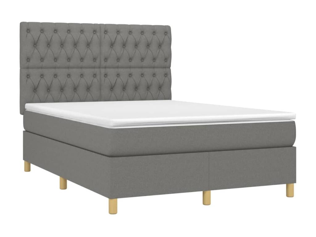 Upholstered bed base with mattress, dark grey, 140x190cm, fabric LVAQ55486