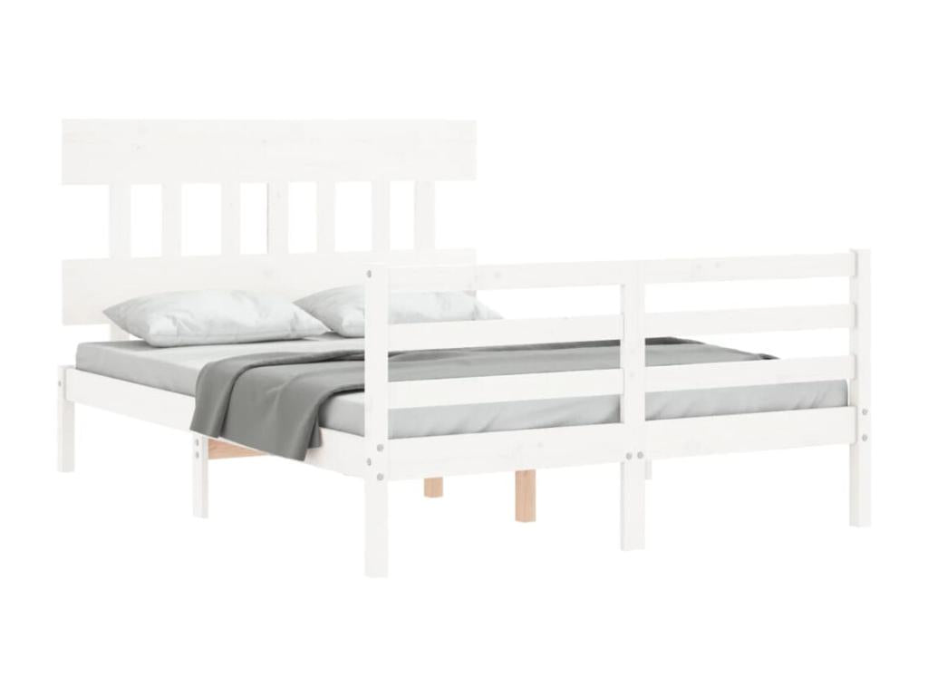 White solid wood bed frame without mattress VJDV78245