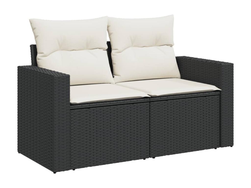 6-piece garden furniture set with cushions, black woven resin WCAW32175