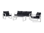 Aluminium garden furniture set: a 3-seater sofa, 2 armchairs and a coffee table - White with black cushions - Elariva QCSS91142