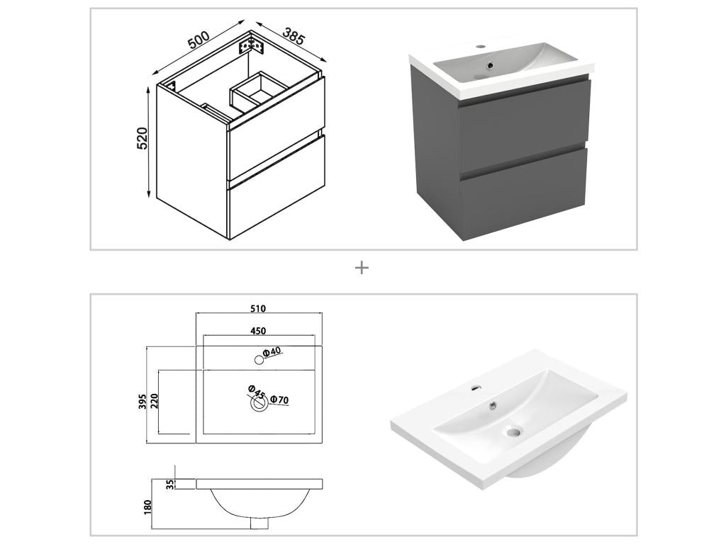 Bathroom furniture set with 50cm wall-mounted mirror cabinet, anthracite JOVW34321
