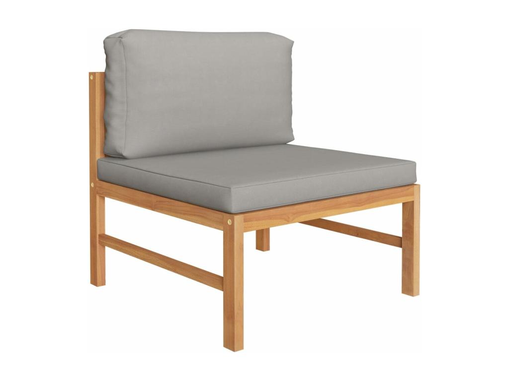 4-piece garden furniture set with grey cushions, solid teak wood LVUH50532