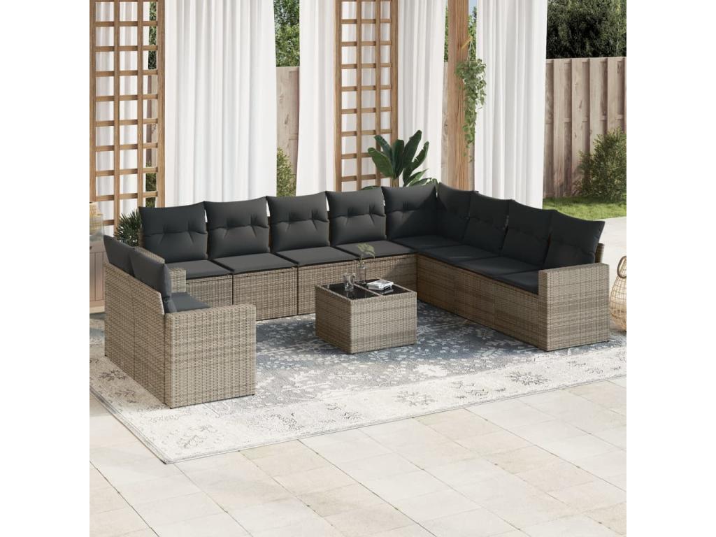 11-piece garden furniture set with grey resin wicker cushions MZAK19255
