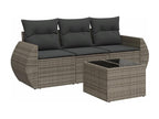 4-piece garden furniture set with grey resin wicker cushions TFXX02040