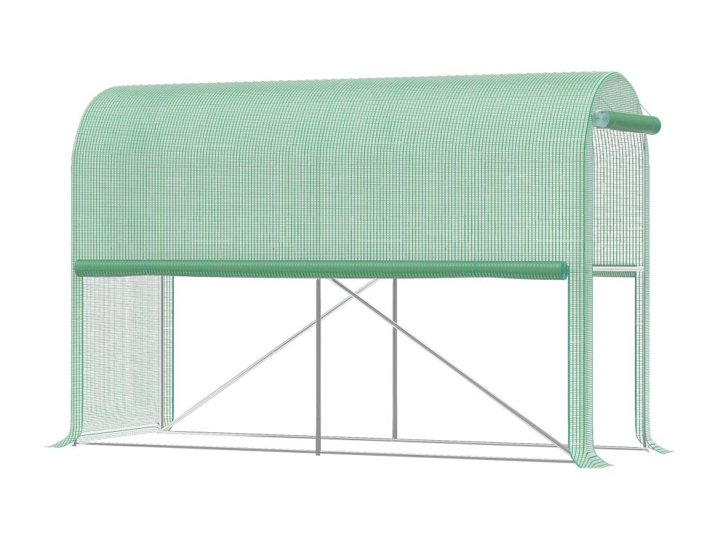 Garden greenhouse, tomato greenhouse, dimensions: 3m (L) x 1m (W) x 2m (H), roll-up zippered door, 2 roll-up side windows, steel, high-density PE, green, KSOA15431