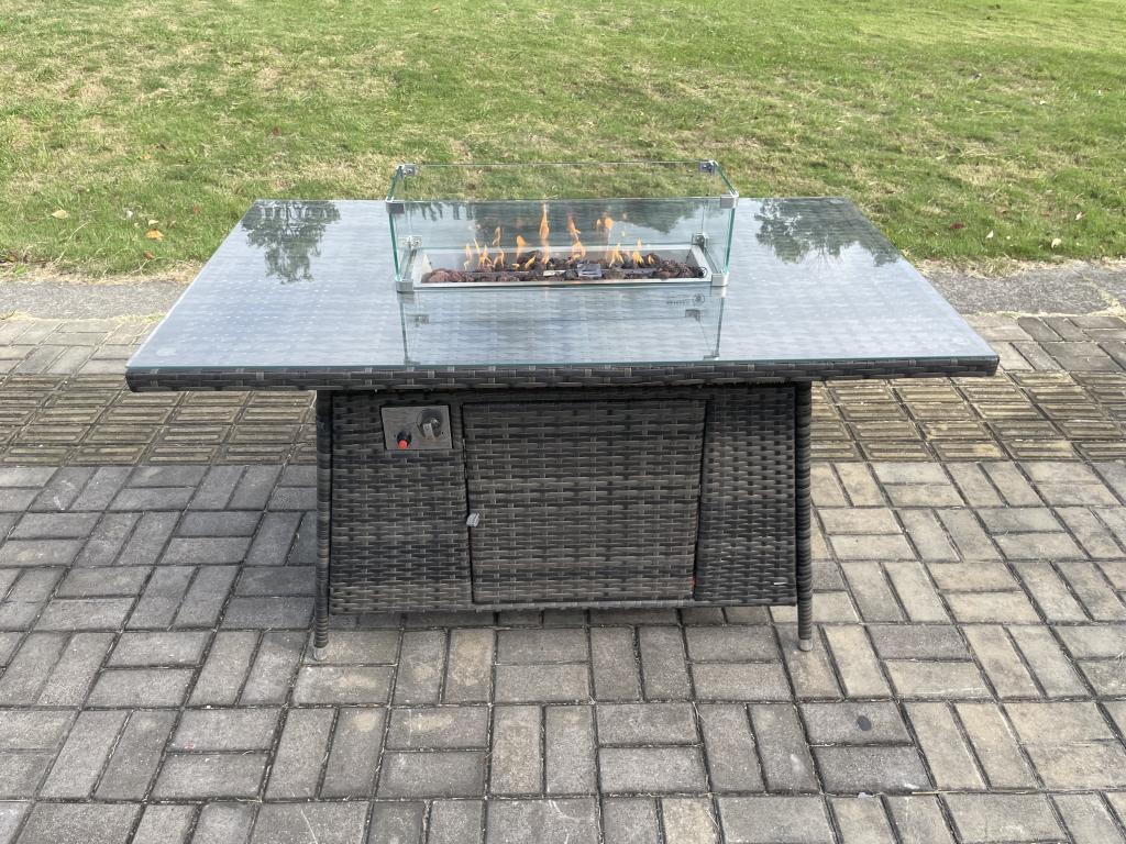 8-Piece Rattan Garden Furniture Set, Poly Rattan Furniture, Gas Fireplace, Dining Table, Sofa Set HWLJ08426