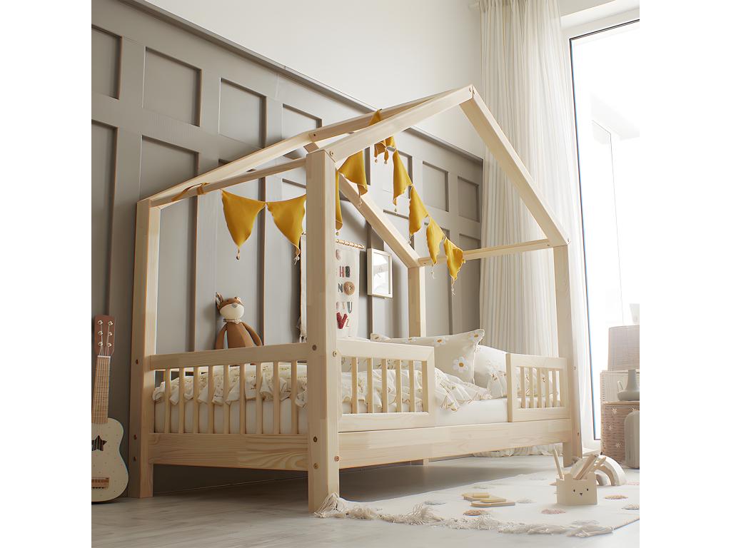 Cabin bed 90x190 with guardrails and slatted base included, 10 cm legs, wood WINP46160