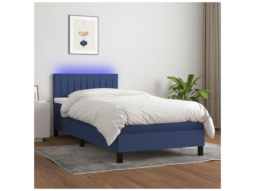 Bed base with mattress and blue LED lighting, 80x200 cm, fabric DQLS16229