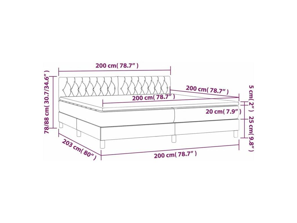 Bed base and mattress, light grey, 200x200 cm, velvet, XSWW05644