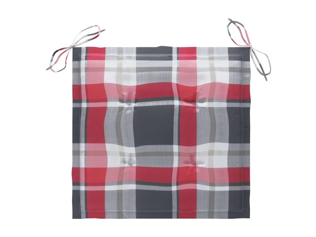 4-piece garden chairs and red checkered cushions, solid teak OBLJ55318