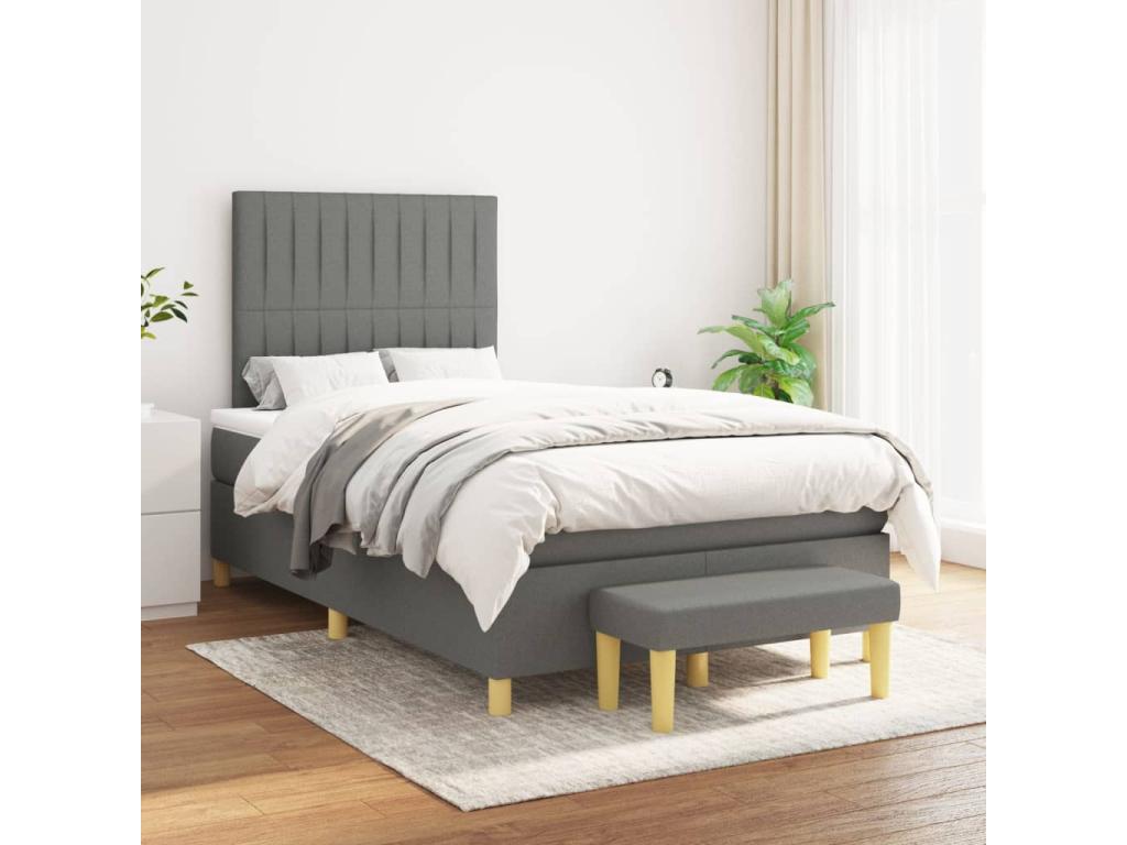 Upholstered bed base with mattress, Dark Grey, 120x200cm, Fabric LQML36619