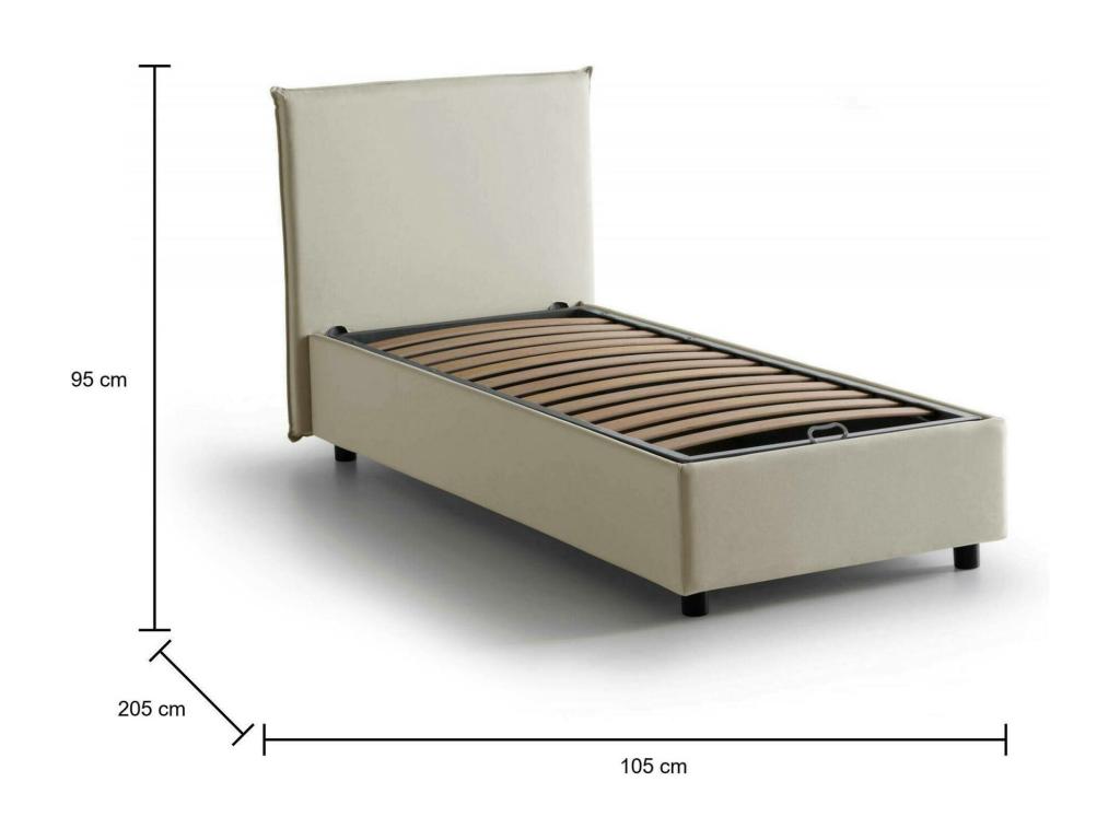 Single bed with storage, upholstered in fabric, Made in Italy, Front opening, suitable for a 90x190 cm mattress, Beige YKTP06849