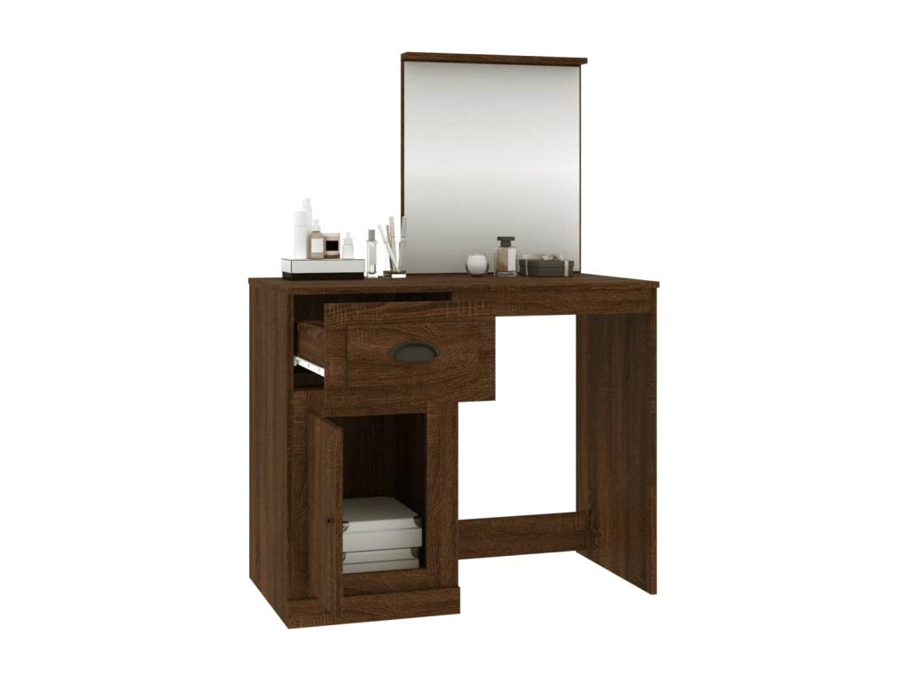 Dressing table and mirror, brown oak, 90x50x132.5 cm, engineered wood, SALS59701
