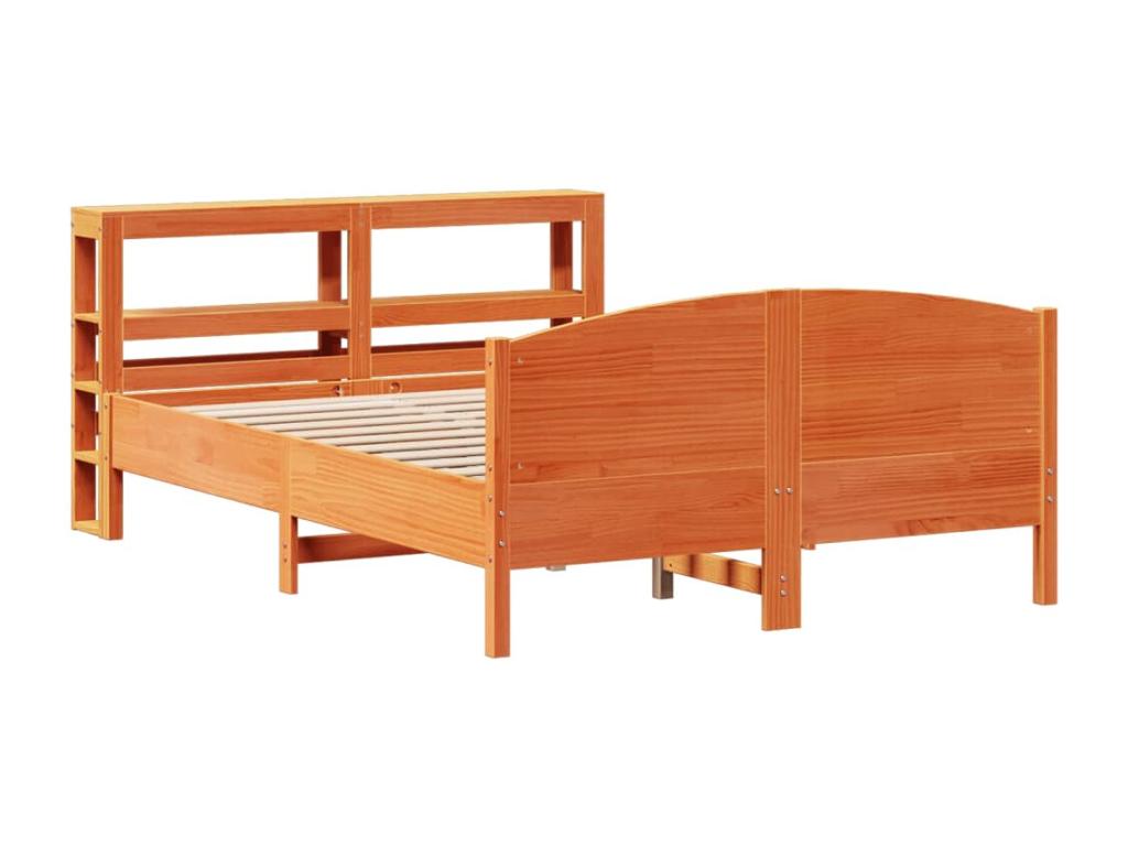 Bed frame without mattress, brown wax finish, 160x200cm, solid pine wood, SEVE77532
