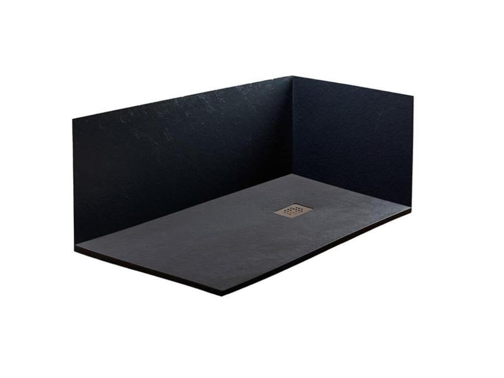 Extra Slim 90x90 cm Black Shower Tray in Synthetic Resin and Marble Powder with Free-Range Drain NFZB20906