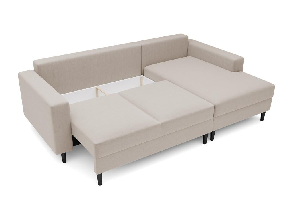 Corner sofa - 230 cm - L-shaped with storage compartment - water-repellent velvet - beige - right-hand side - Elariva ELJM17408