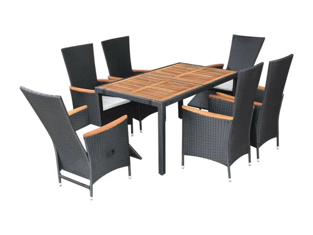 7-Piece Outdoor Dining Set, Wicker Resin and Black THNC72939