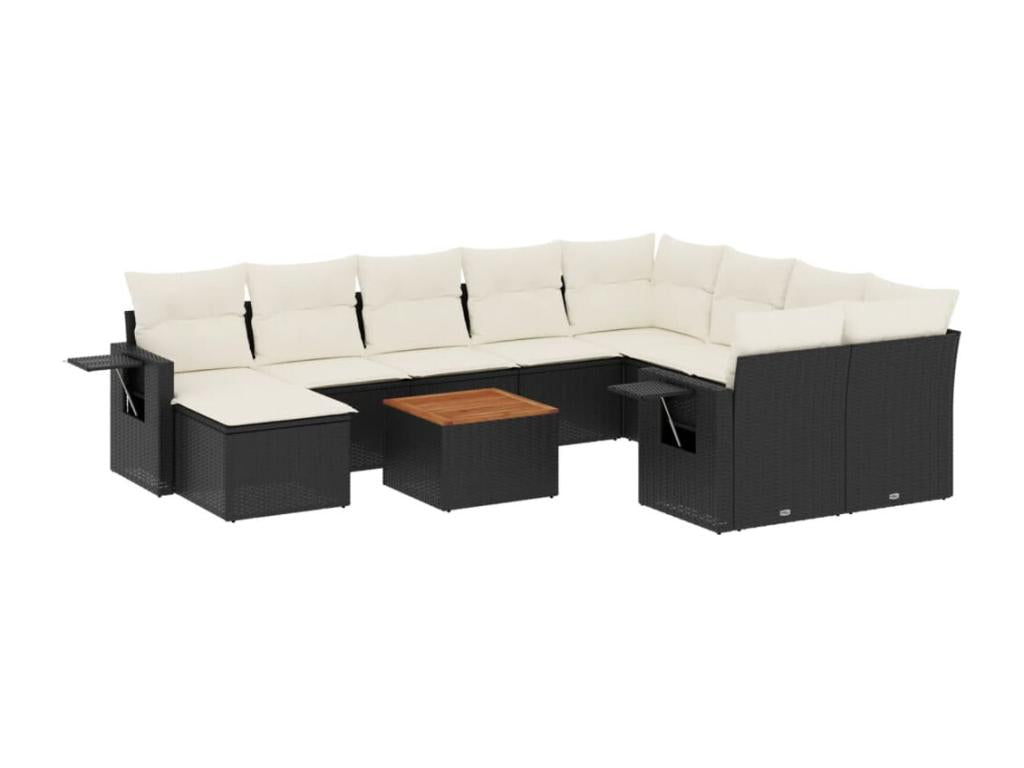 11-piece garden furniture set with cushions, black woven resin XVYX19846