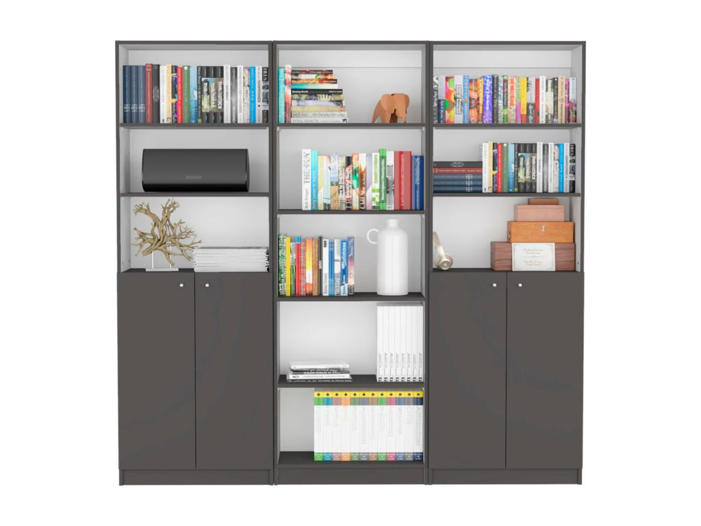 3-Piece Melamine Office Bookcase with Shelves and 2 Doors, 180.6 cm x 188.4 cm x 29.9 cm, Multicolor LCDQ80187