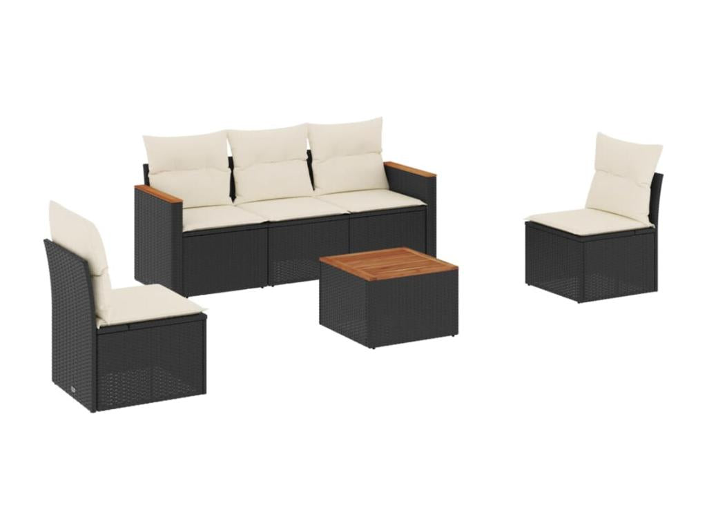 6-piece garden furniture set with cushions, black woven resin CHGY15513