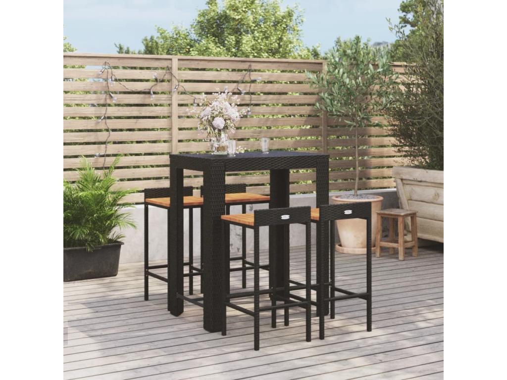 Elariva ZFSZ11521 5-piece black poly rattan/solid wood garden bar set