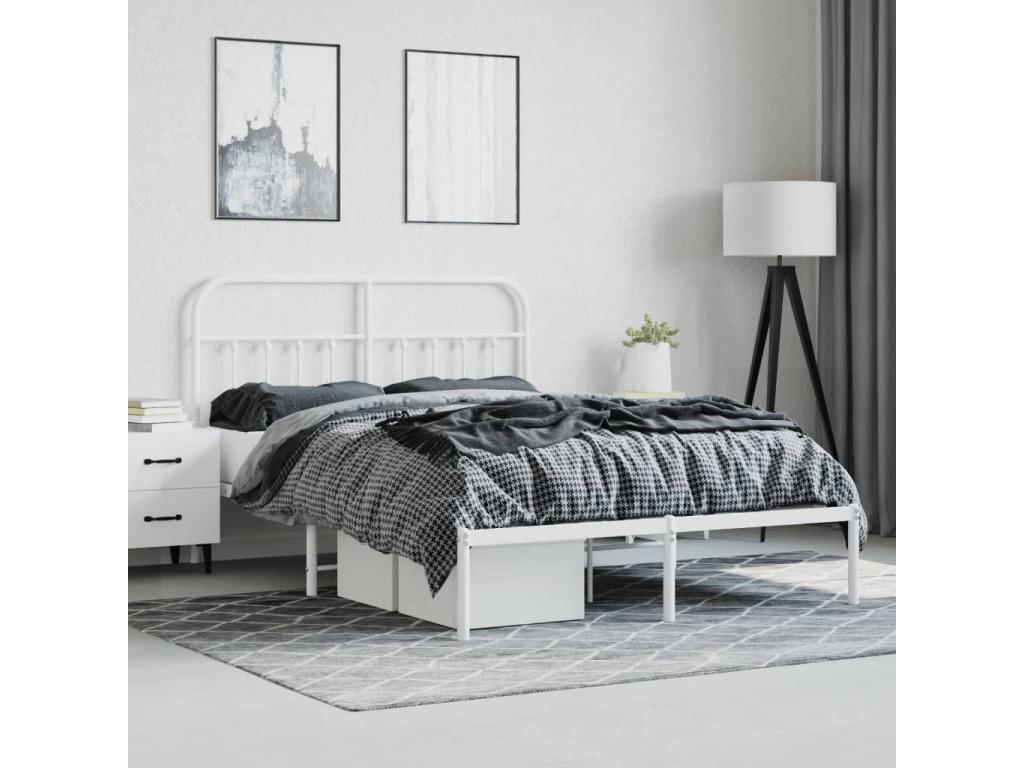 Metal bed frame without mattress and white headboard 135x190 cm YKTT29950