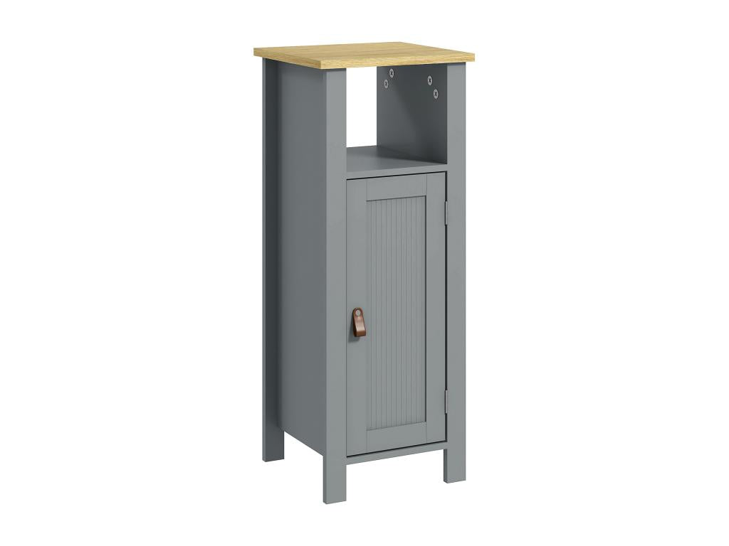 Bathroom vanity unit with freestanding door, 2 shelves, niche, light grey wood-look top AQDM21870