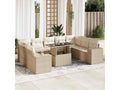 10-piece beige resin wicker garden furniture set with cushions VFMY30684