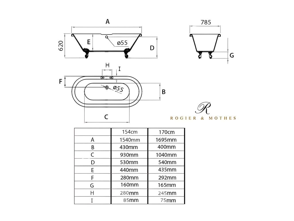 Vintage Retro Freestanding Bathtub, White, 154 cm, Gold Feet, XZYE11911