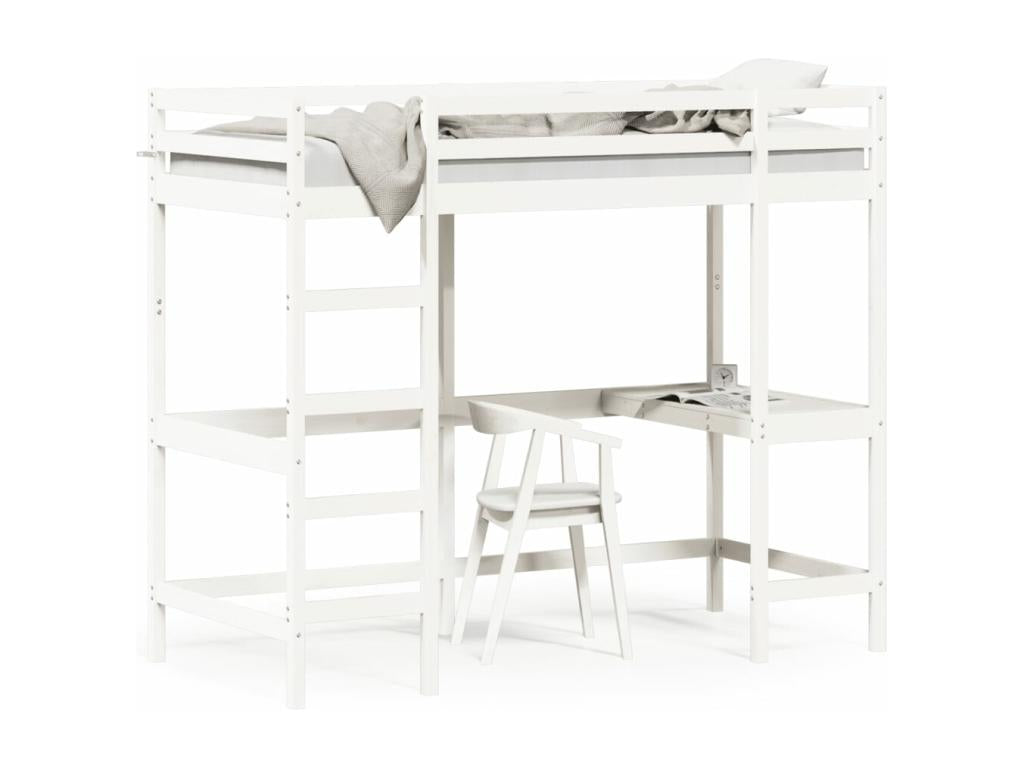 Bunk bed with desk, white, 90x200 cm, solid pine wood, PMPX96587