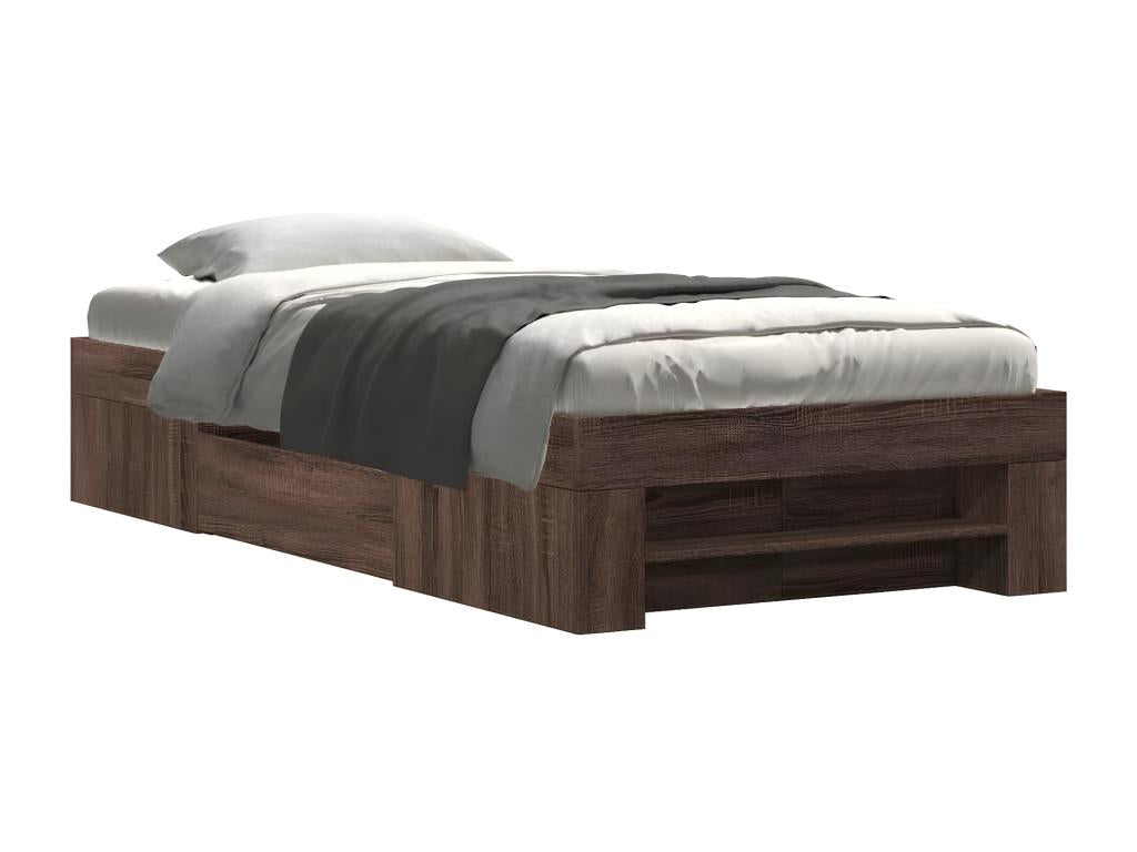 Brown oak bed frame 100x200 cm engineered wood YGFK73092