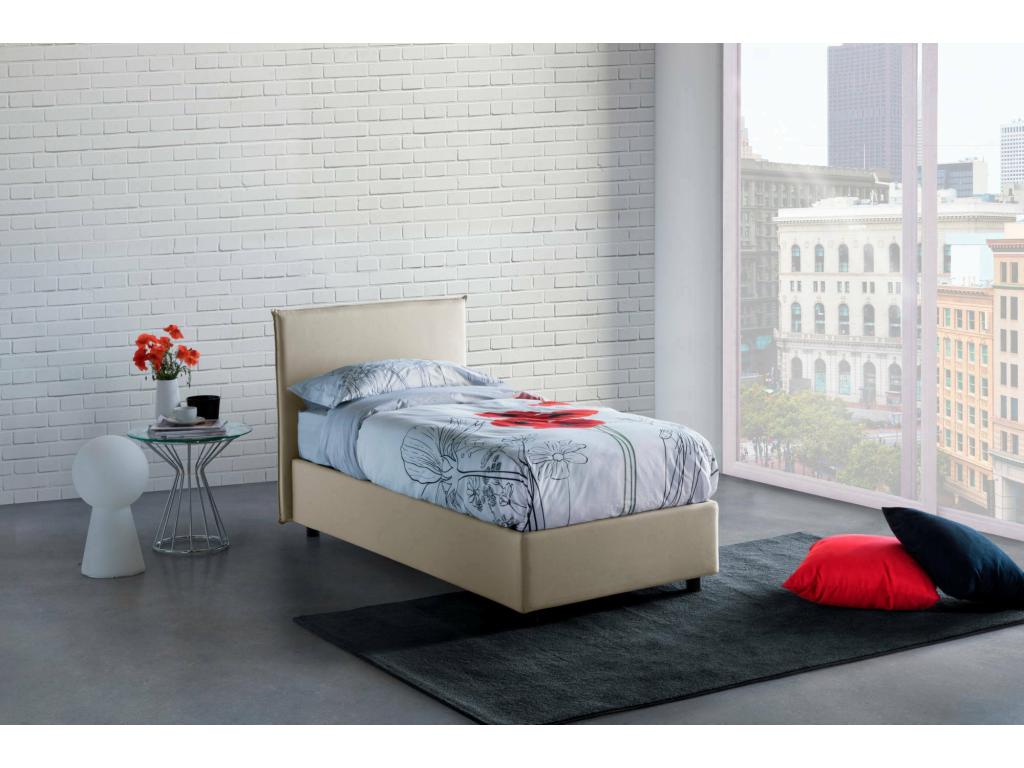 Single bed with storage, upholstered in fabric, Made in Italy, Front opening, suitable for a 90x190 cm mattress, Beige YKTP06849