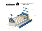 Children's single bed 90x200cm, sailboat-shaped bed frame with 1 large drawer and storage cupboard, blue NDWU14823