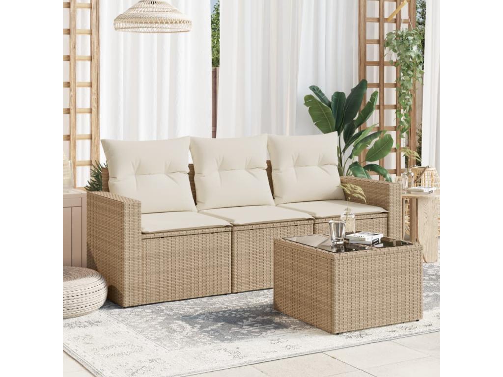4-piece beige resin wicker garden furniture set with cushions FKVO26691