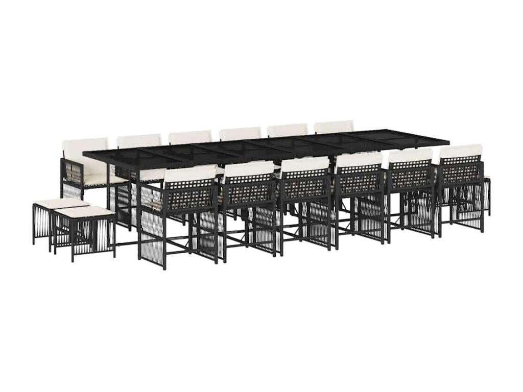 17-piece garden dining set with cushions, black resin wicker SRDM68168