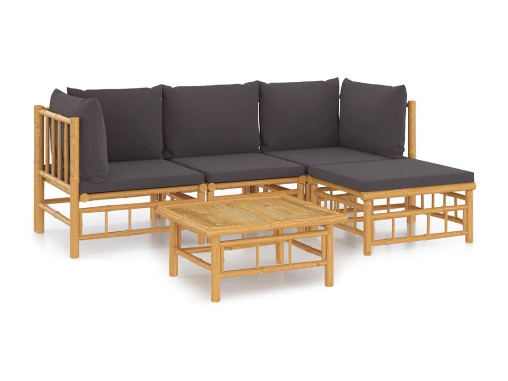 5-piece garden furniture set with dark grey cushions Elariva KRTM01892