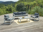 Aluminium garden furniture set: a 3-seater sofa, 2 armchairs and a coffee table - White with black cushions - Elariva QCSS91142